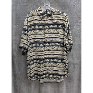 Vintage FIZZARO Button Down Shirt Mens L Geometric Rayon Nepal‎ Retro Aztec 90s